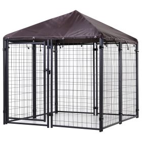 4.6' x 4.6' x 5' Outdoor Dog Kennel, Welded Wire Heavy Duty Dog Run, Dog Kennel Outside with Waterproof & UV Resistant Cover, for S&M Dogs, Blac