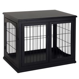 Dog Crate Furniture, 32" Small Dog Cage End Table with 2 Doors, Lockable Door, Puppy Kennel Indoor, Black
