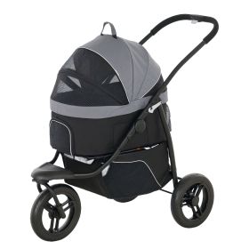 3 in 1 Pet Jogging Stroller for Small Dogs and Cats with Detachable Carrier, Storage Basket, Gray